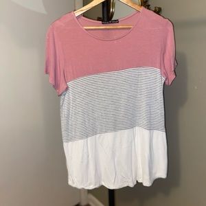 Attitude Unknown Short Sleeve Block Top with Stripes size Medium